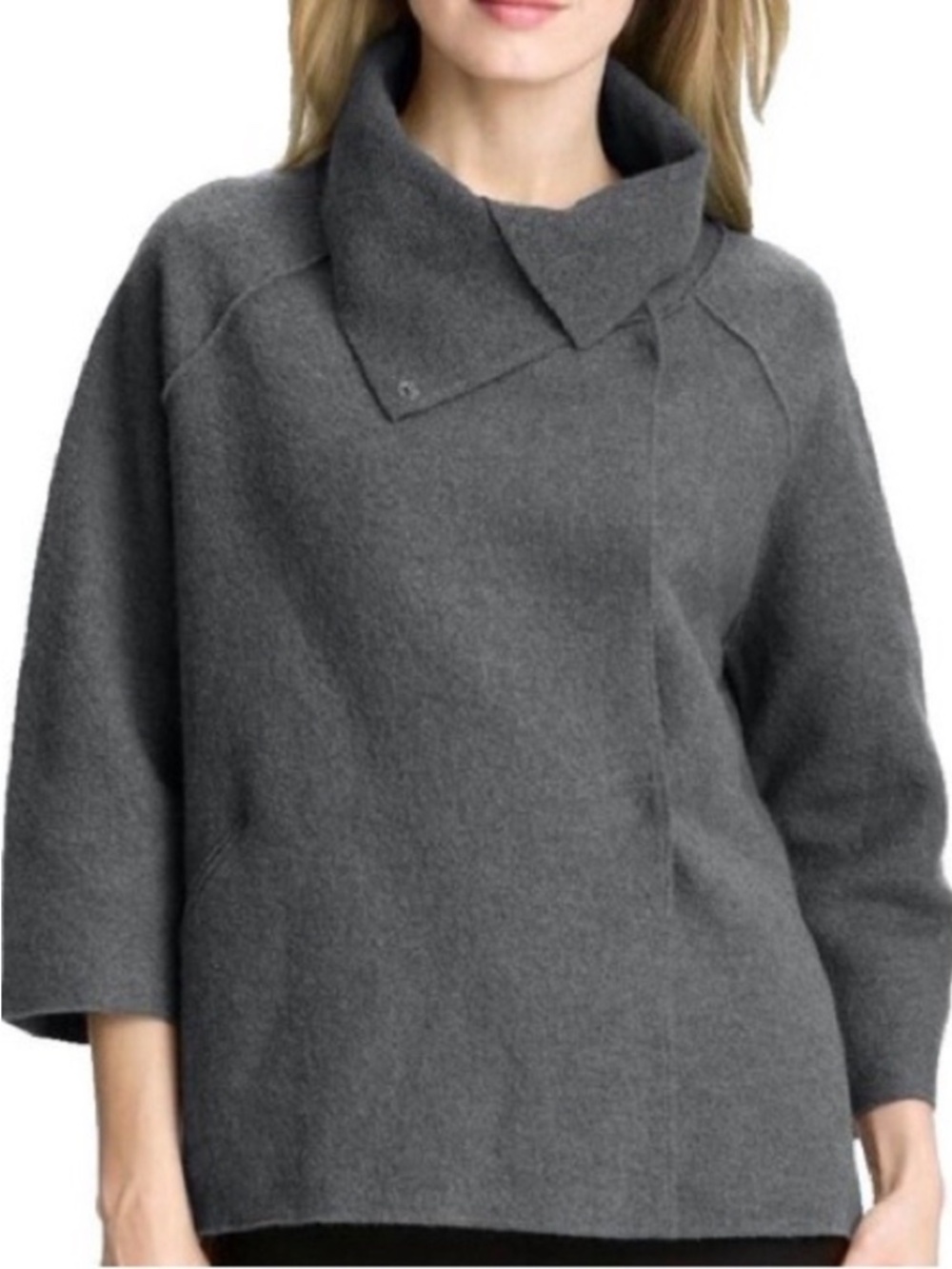Eileen Fisher 100% Wool Snap Front W/pockets Gray Sweater Jacket 2X Retail $325